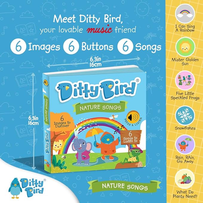 Ditty Bird Musical Books for Toddlers | Fun Children's Nursery Rhyme Book | Rain, Rain, Go Away Book with Sound | Interactive Toddler Books for 1 Year Old to 3 Year Olds | Sturdy Baby Sound Books-CubbioJoy