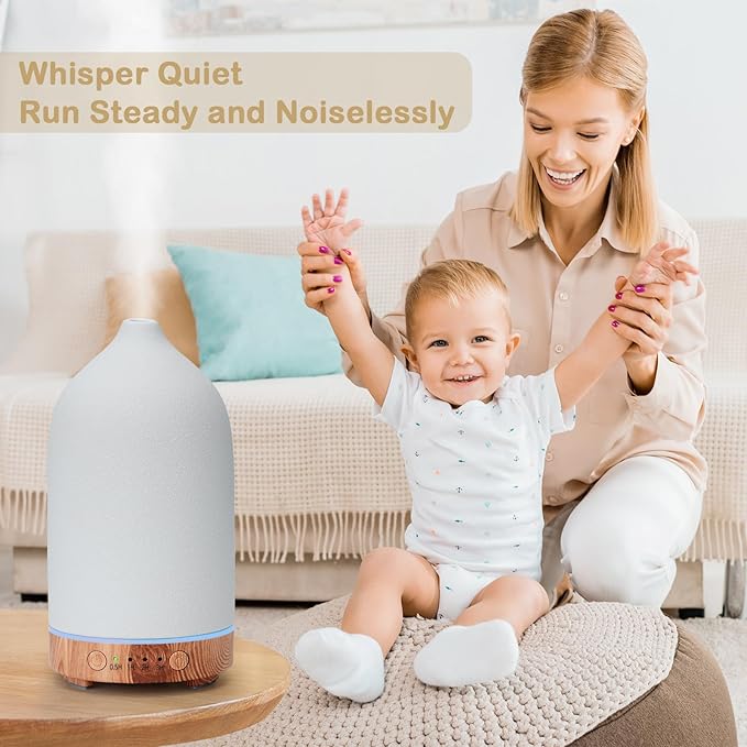 Diffuserlove Ceramic Essential Oil Diffuser for Room, Home, Bedroom - Aromatherapy Air Diffuser With Yellow Wood Pattern Base-CubbioJoy