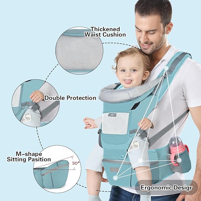 Baby Carrier Ergonomic Infant Carrier with Hip Seat Kangaroo Bag Soft Baby Carrier Newborn to Toddler 7-45lbs Front and Back Baby Holder Carrier for Men Dad Mom-CubbioJoy