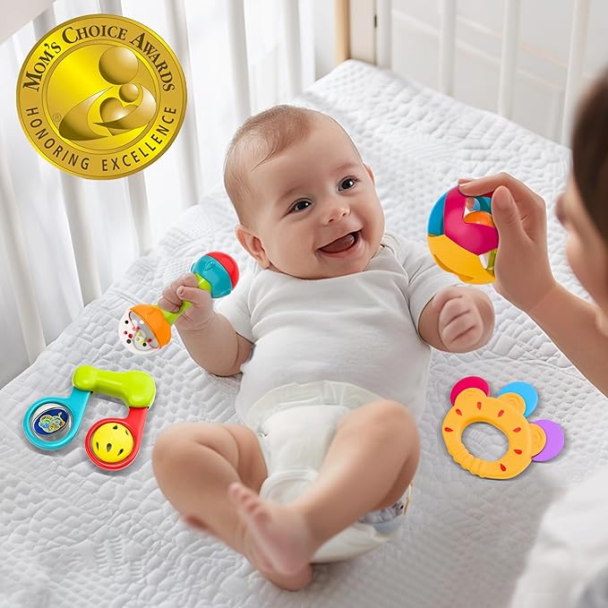 iPlay, iLearn 10pcs Baby Rattles Toys Set, Infant Grab Shake Rattle, Easy Hold Sensory Teether, Babies Development Learning Music Toy, Newborn Shower Birthday Gift 1 2 3 4 5 6 7 9 10 12 Month Boy Girl-CubbioJoy