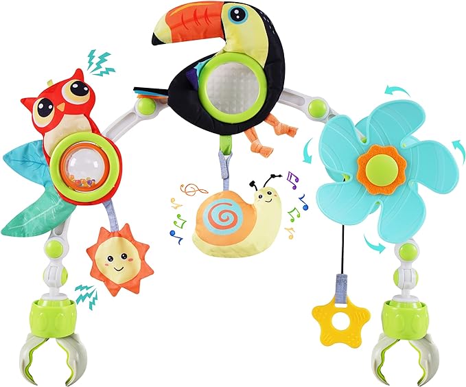 Adjustable Arch Bassinet Toys for Infant & Toddlers, Stroller Arch, Baby Crib Toys with Fascinating Hanging for Stimulating Baby’s Senses and Developing Motor Skills-CubbioJoy