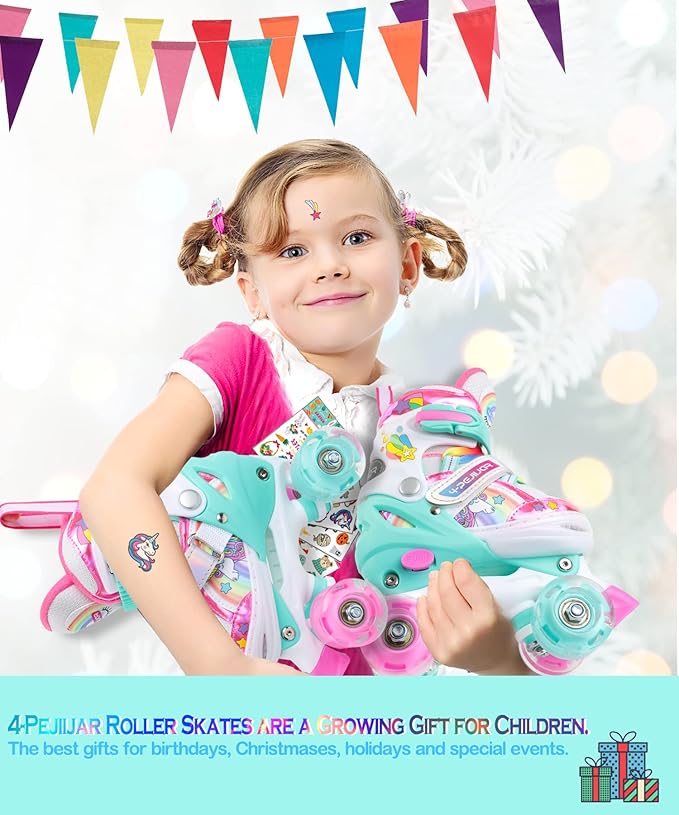 4-Pejiijar Rainbow Unicorn Kids Roller Skates for Girls Toddler Ages 2-4 5-8 8-12,Adjustable Roller Shoes with Luminous Wheels for Birthday Xmas Gifts-CubbioJoy
