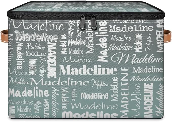 Custom Storage Basket with Name, Personalized Storage Bins with Zipper Lid, Foldable Fabric Storage Box Large capacity with Handle Gradient Grey Green-CubbioJoy