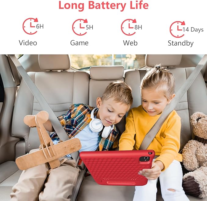 JREN Tablet for Kids｜10 Inch Kids Tablet Android 14｜Octa-core｜64GB｜WiFi ｜Bluetooth｜Parental Control｜Children Content｜Children Toddler Red-CubbioJoy