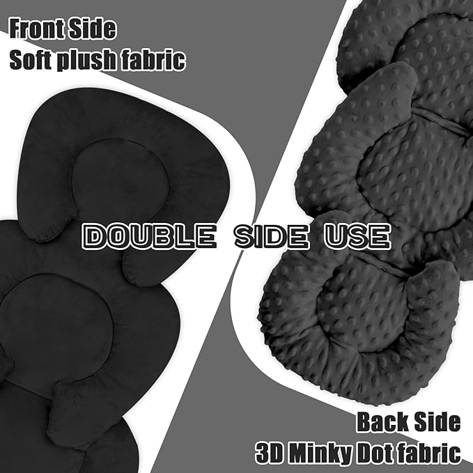 Infant Car Seat Insert Head and Body Support, GFU Reversible Newborn Insert for Carseat with Strap Pads, Soft Stroller Cushion Pillow Insert for Boys and Girls, Fits for Stroller, Swing, Black-CubbioJoy