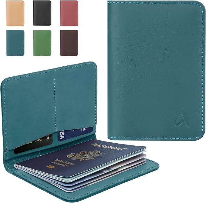 ALLIVE Passport Holder for Travel Women Men,Genuine Leather Passport Cover Wallet,Travel Must Haves Airport Essentials Travel Gifts Blue-CubbioJoy