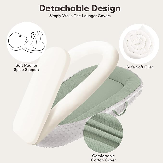 Baby Lounger - Infant Lounger Pillow for Newborn 0-24 Months, Soft, Breathable & Portable Baby Lounger Pillow for Boys & Girls, Cozy Baby Floor Seat for Home & Travel (Green)-CubbioJoy