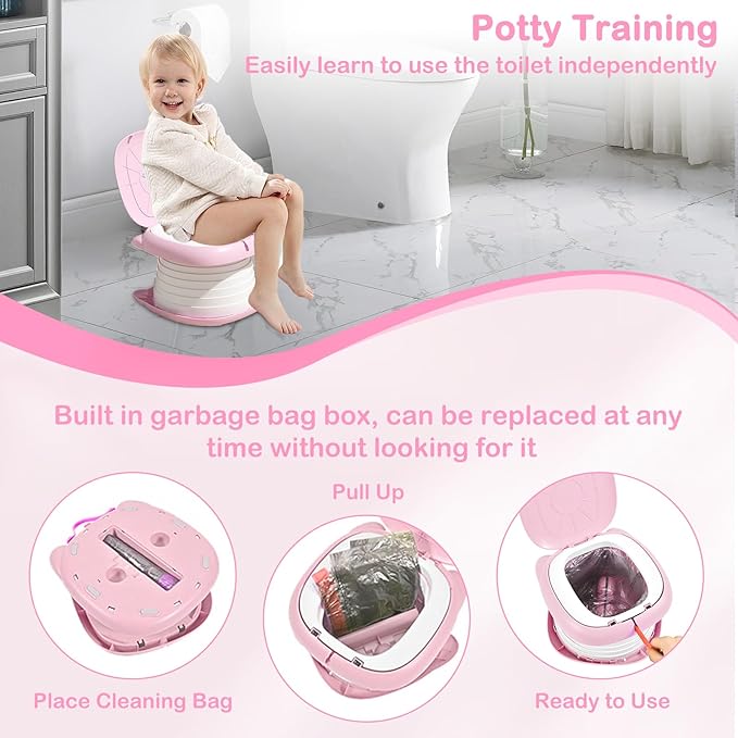 2025 Upgraded Portable Potty Training, Travel Potty for Toddler, portable toilet for kids Foldable, Apply to Seat Emergency Toilet for Camping, Outdoor,Car, Indoor(Pink)-CubbioJoy