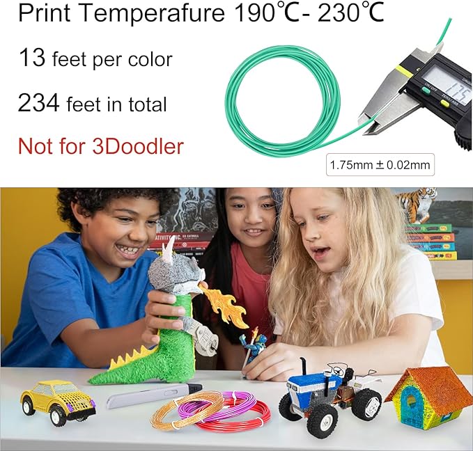 18 Colors 3D Pen Filament Refills Compatible with SCRIB3D MYNT3D PIKA3D 3D Pen for Kids Per Color 10Feet 1.75mm PLA 3D Printing Pen Filament Refills, NOT FIT 3Doodler Start Pen-CubbioJoy