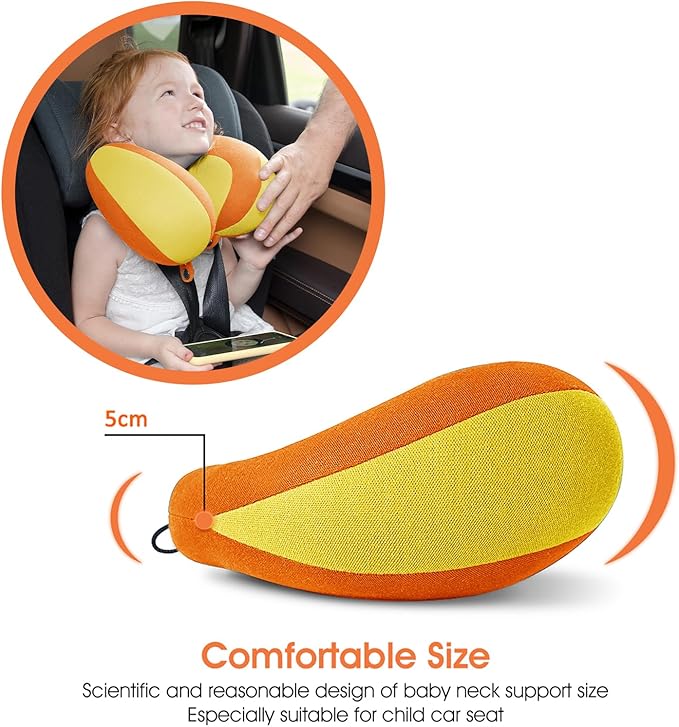 INFANZIA Kids Chin Supporting Travel Neck Pillow, Helps Support Head and Neck, Comfortably Designed for Head, Neck, and Chin Support - Gifts for Toddler/Child/Kids, Orange-CubbioJoy