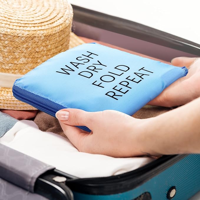 2 Pcs Travel Laundry Bag Washable Dirty Clothes Bag with Drawstring and Zipper for Suitcase, 22 x 18 Inch (Black, Blue,Classic)-CubbioJoy