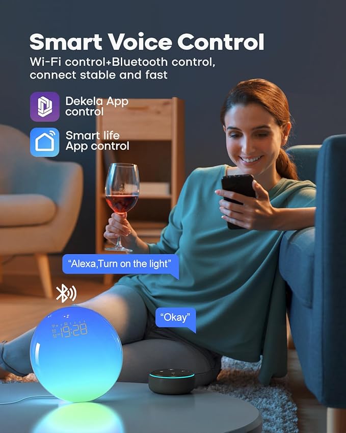 Dekala Sunrise Alarm Clock for Heavy Sleepers, Smart App Control, Bluetooth Speaker, Wake up Light Sunrise Sunset Simulation, White Noise Sound Machine, Night Light for Bedrooms Kids Adults-CubbioJoy