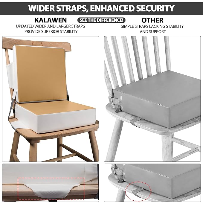 Kalawen Upgraded 2Pcs PU Washable Straps Safety Buckle Toddler Booster Seat for Kitchen Chair, Portable Travel-CubbioJoy