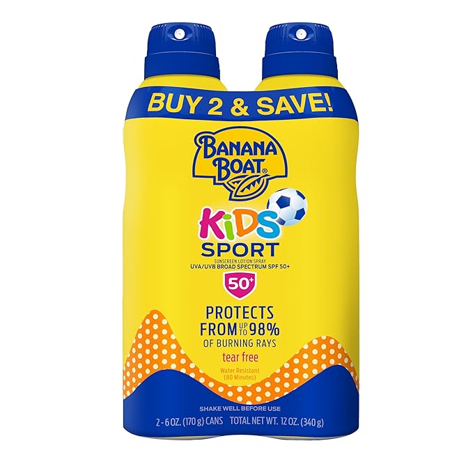 Banana Boat Sport Kids Sunscreen Spray SPF 50, Twin Pack | Spray Sunscreen for Kids, Childrens Sunblock SPF 50, Oxybenzone-Free, 6oz each-CubbioJoy