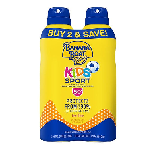 Banana Boat Sport Kids Sunscreen Spray SPF 50, Twin Pack | Spray Sunscreen for Kids, Childrens Sunblock SPF 50, Oxybenzone-Free, 6oz each-CubbioJoy