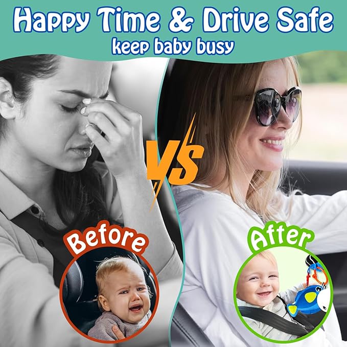 Baby Car Seat Ocean Animals Toys - Kick and Play Double Sided Infant Car Seat Toys with Plush Toys, Mirror, Teether for Baby Travel Activities, Christmas Birthday Gifts Newborn Infant Toy-CubbioJoy