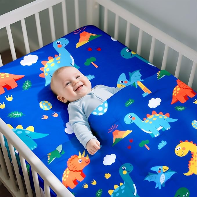 Cloele Crib Bedding Set for Boys Girls- 3 Piece Dinosaur Baby Bedding Set Soft Comforter Bed Set Includes Toddler Pillowcase Crib Sheet Baby Quilt - Nursery Bedding Set for Boys-Colorful Dinosaur-CubbioJoy