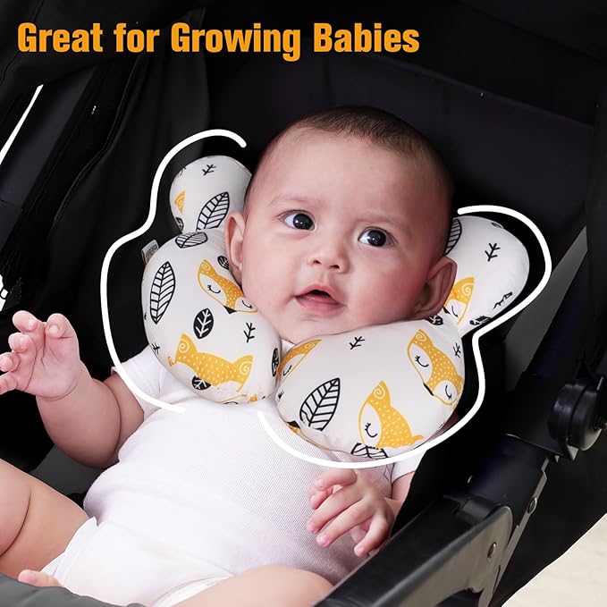 KAKIBLIN Baby Neck Pillow, Upgraded Baby Support Pillow for Head and Neck, Babies Head Pillow for Car Seat,Pushchair,Travel(Yellow Fox)-CubbioJoy