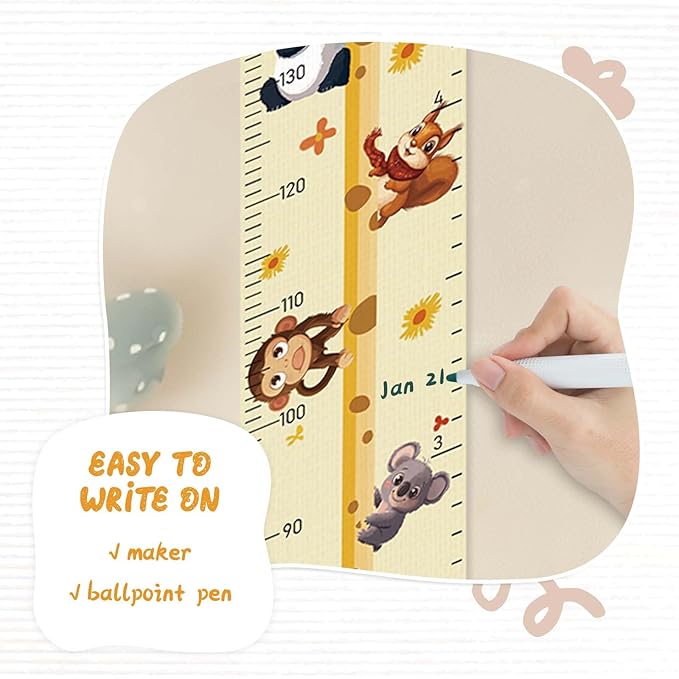 Customize Name Growth Chart Wall, Funny Giraffe Premium Canvas Removable Height Chart for Kids, Height Measurement for Wall, Unisex Kids Room Wall Decor, Measuring Height Charts-CubbioJoy