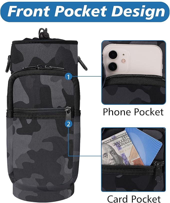 32 40 oz Water Bottle Carrier with Strap, Neoprene Water Bottle Sleeve Bag with 2 Pockets Insulated Flask Sling Holder for Walking Hiking Gym-CubbioJoy