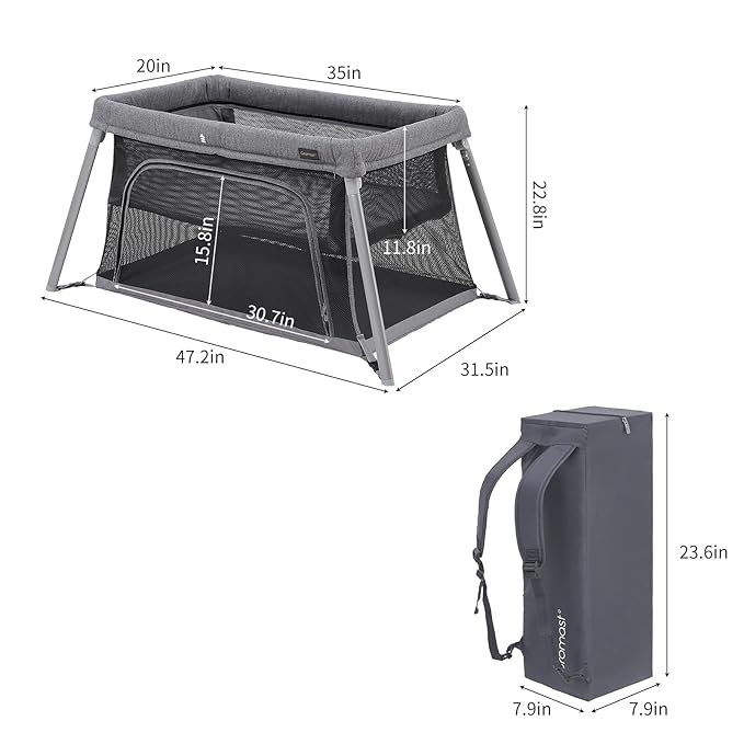 2 in 1 Portable Travel Crib for Toddler, Foldable Crib for Baby, Lightweight Playpen Collapsible Playard with Soft Mattress, Easy to Carry Baby Travel Bed for Outdoor, Indoor (Grey)-CubbioJoy