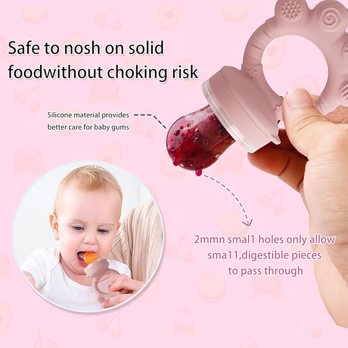 Baby Fruit Food Feeder - Silicone Nibble Tray Combo - Breastmilk Popsicle Mold for Cooling Relief, BPA Free Mesh Feeder for Infant Self Feeding (Claw Pink + Pineapple)-CubbioJoy