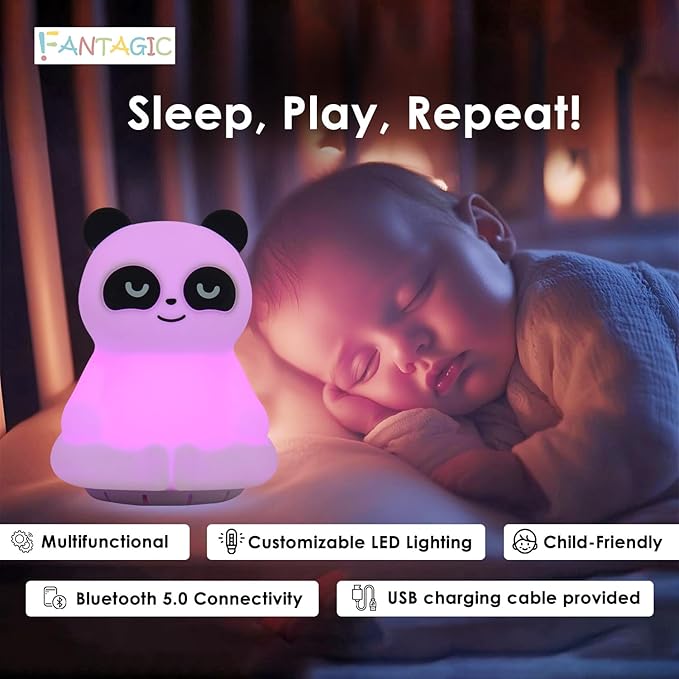Combined Bluetooth Speaker & LED Nightlight With 9 Color Emissions, Child Friendly Silicone & BPA Free Monkey, USB Recharging, Receives Audio From Computer, Phone Or Tablet, Remote Control (Panda)-CubbioJoy