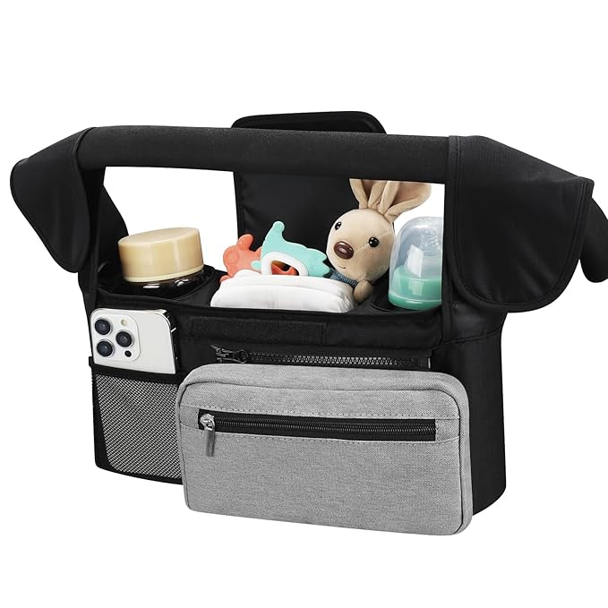 Accmor Universal Stroller Organizer with Insulated Cup Holder Detachable Phone Bag and Shoulder Strap,Stroller Bag Caddy Organizer Fits for Uppababy, Baby Jogger, Britax Strollers-CubbioJoy