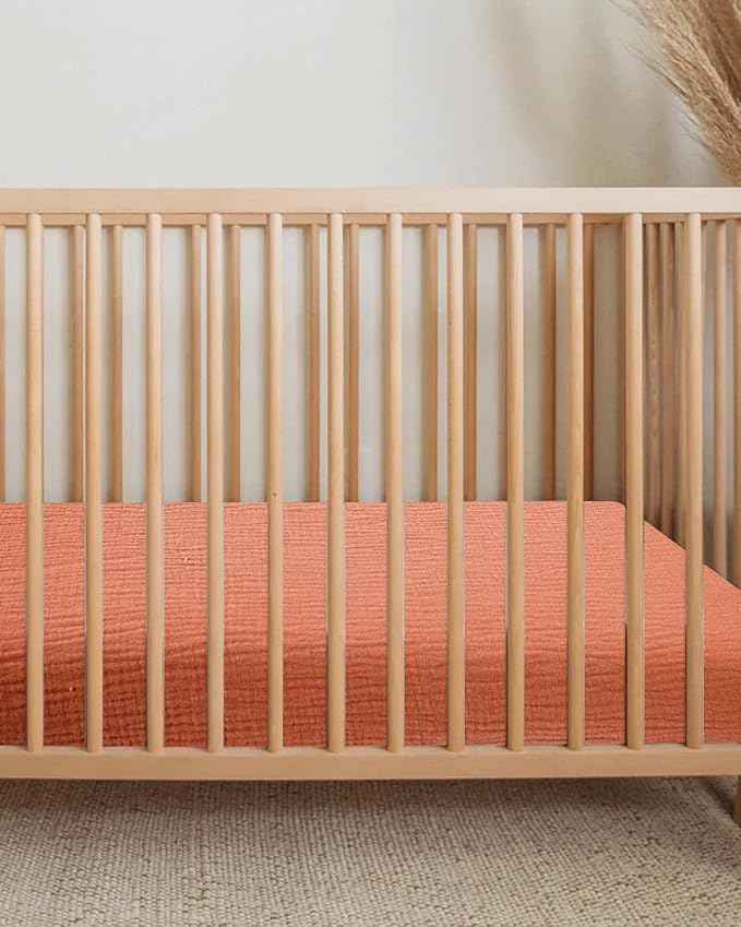 Bassinet Sheet for Baby Boy and Girl, Fitted Sheets for Rectangle, Oval, Hourglass Bassinet Mattress, Muslin Moses Basket Sheets with Neutral Style (Brick)-CubbioJoy