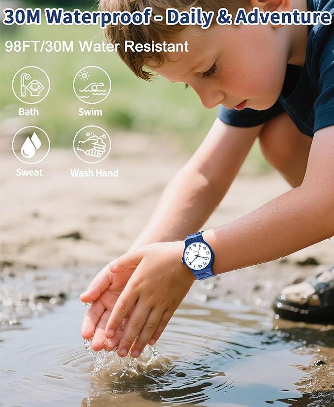 Kids Analog Watch Boys Girls, 30M Waterproof, Sports Watch for Boys, Easy to Read Children's Thin Dial Wrist Watches with Soft Band, for Ages 5-15 Kids Great Birthday Gifts Christmas Day-CubbioJoy