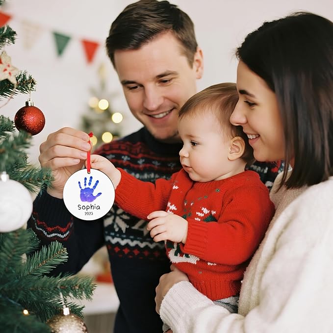 Baby Hand and Footprint Ornament - Baby's Frist Christmas Ornament with Photo, Name, Date - Personalized Baby Gift, Newborn Keepsake, New Mom Gifts-CubbioJoy
