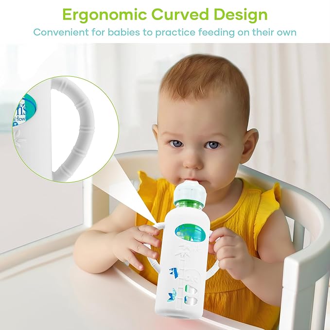 4 Pack Silicone Sleeves for Dr. Brown's Glass Baby Bottles, Anti Breakage Durable Baby Bottle Holder with Easy Grip Handles, Narrow Sleeve with a Cutout, Dishwasher/Freezer/Microwave Safe, 8 oz-CubbioJoy