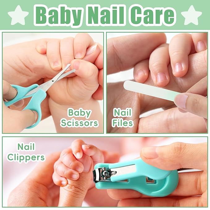 Baby Grooming Kit, Infant Safety Care Set with Hair Brush Comb Nail Clipper Nasal Aspirator,Baby Essentials Kit for Newborn Girls Boys (13 Pc Green Kit)-CubbioJoy