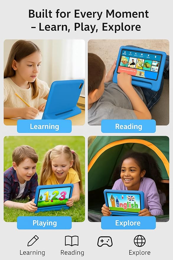 10.1" Kids Tablet Android 14 | 64GB Octa-Core 8GB RAM | Shockproof Case & Parental Control | 12H Fast Charge | HD Display w/Google Kids Space & Educational Apps | WiFi 6/Bluetooth/GPS | Ages 3-12-CubbioJoy