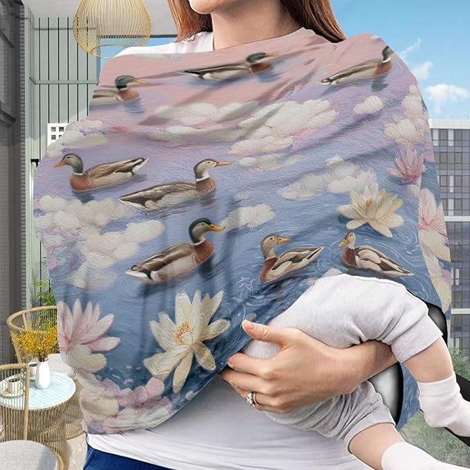 Binienty Baby Car Seat Cover - Lotus Duck Animal Print Multi-Use Car Seat Canopy Carrier Cover for Baby Boys Girls Shower Gifts-CubbioJoy