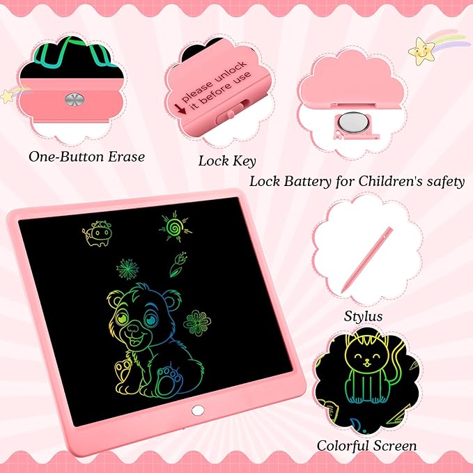 Decute Kids Toys LCD Writing Tablet with Stylus, 15 Inch Erasable Toddlers Doodle Board, Reusable Drawing Pad for Kids, Educational Christmas Birthday Gift for 3 4 5 6 7 8 Girls Boys Toddler Pink-CubbioJoy