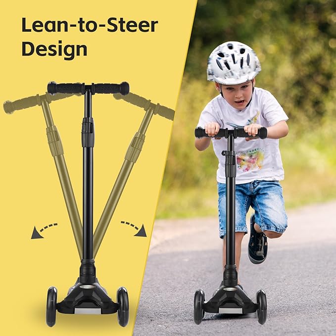 3 Wheel Scooter for Kids Ages 6-12,Kids Scooter with Light Up Wheels, Sturdy Deck Design, and 4 Height Adjustable Suitable for Kid Ages 3-12-CubbioJoy