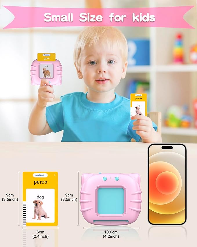 510 Words Spanish Flash Cards for Kids, Autism Toys for Toddlers, Speech Therapy Toys, Educational Learning Flash Cards for Boys and Girls Pink(Spanish/English/Bilingual)-CubbioJoy