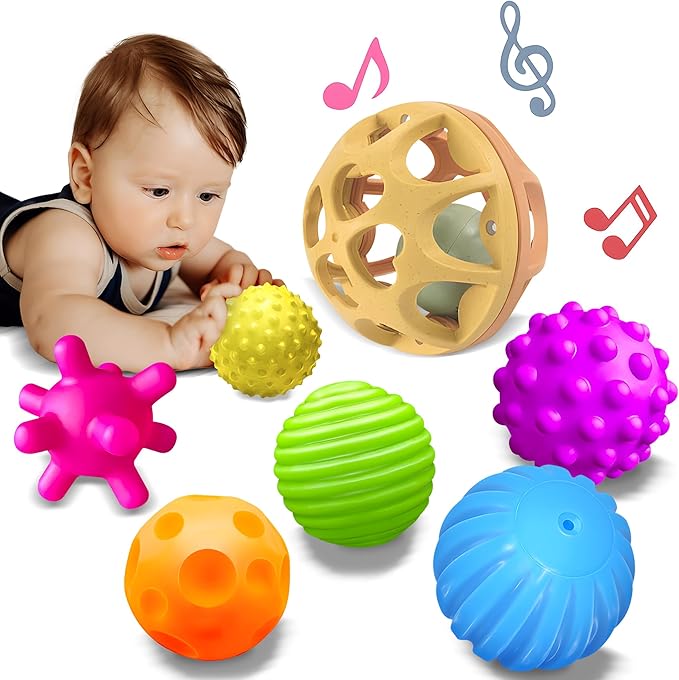 Montessori Toys Sensory Balls for Babies, Colorful Textured Sensory Toys for Babies 1-3, Hand Catching Baby Balls, Wheat Straw Baby Rattle Baby Toys Newborn Gifts for 6-12 Months-CubbioJoy