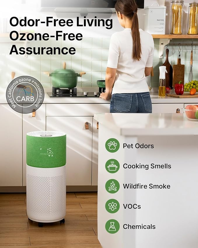CleanForce Air Purifier for Home Large Room up to 2550 ft², Swiss Sanitized HEPA & Carbon Filter, asthma & allergy friendly Certified for Dust/Pollen/Pet Dander, Alexa/App Control, Ozone-Free, Rainbow-CubbioJoy