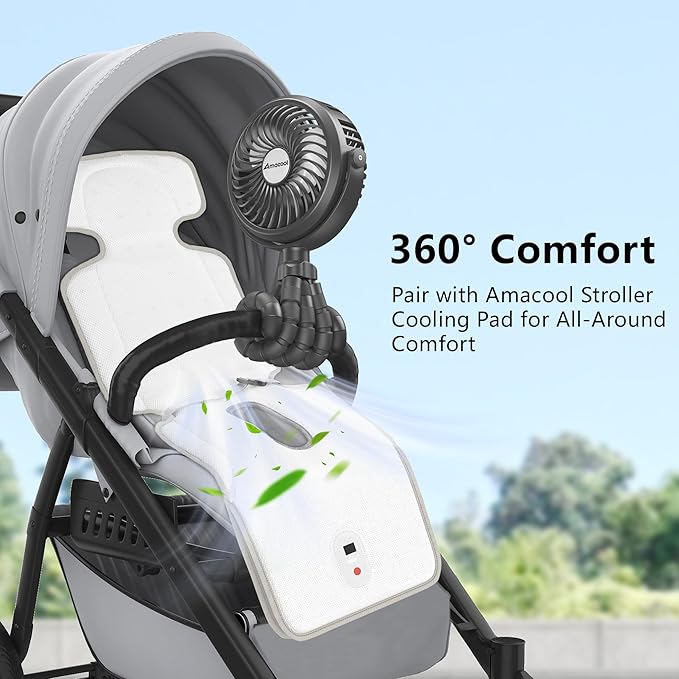 AMACOOL Battery Operated Stroller Fan Flexible Tripod Clip On Fan with 3 Speeds and Rotatable Handheld Personal Fans for Car Seat Crib Bike Treadmill (Black)-CubbioJoy