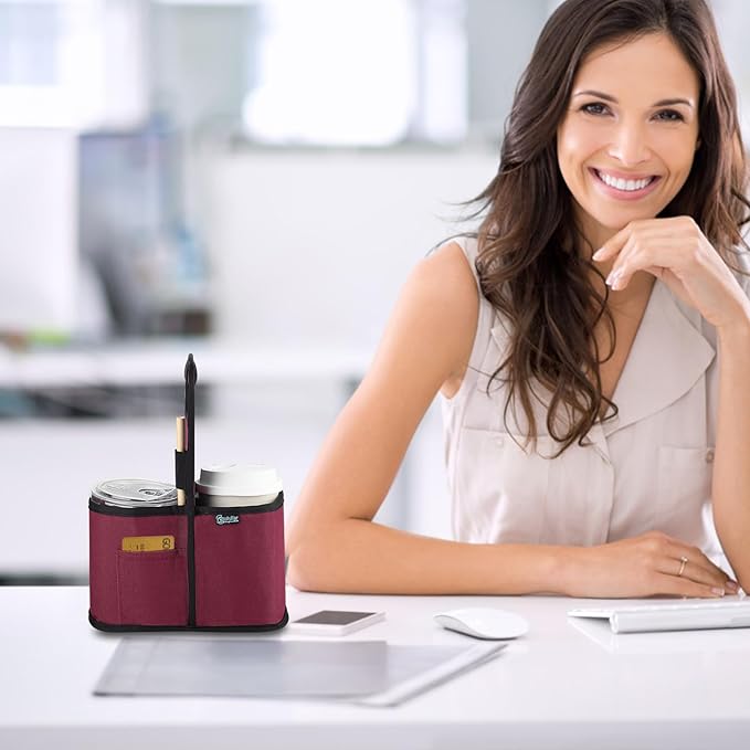 Beautyflier Drink Carrier with Handle for Delivery Reusable Insulated Coffee Cup Carrier Portable 2 Cup Holder with Handle Organizer Tote Bag for Hot & Cold Drinks, Red-CubbioJoy