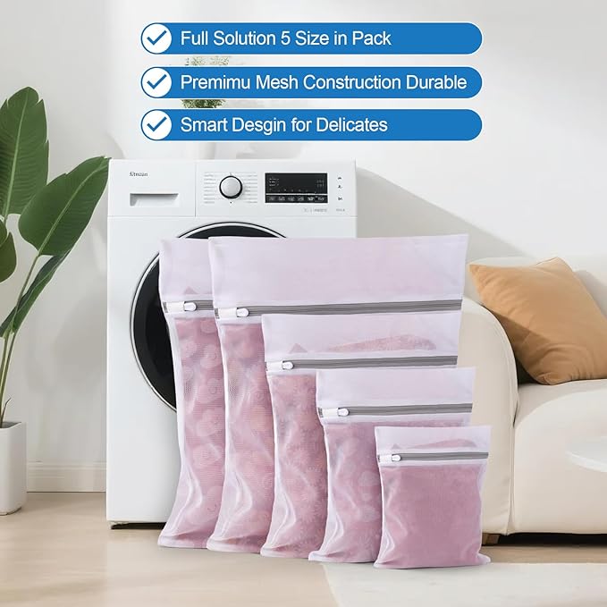 5Pcs Laundry Bags Mesh Wash Bags, Delicate Laundry Bags for Clothes, Hosiery, Underwear, Bed linen - 5 Size-CubbioJoy
