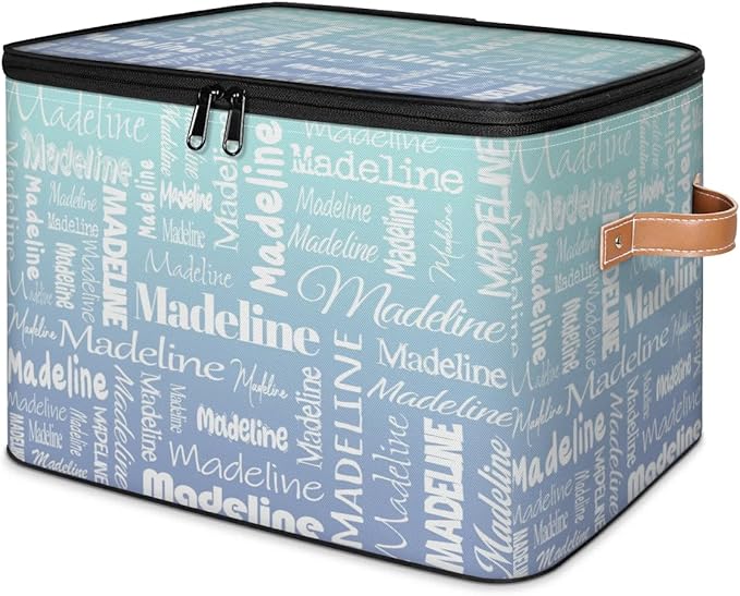Custom Storage Basket with Name, Personalized Storage Bins with Zipper Lid, Foldable Fabric Storage Box Large capacity with Handle Green Blue Gradient-CubbioJoy