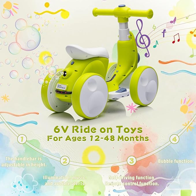 6V Electric Baby Balance Bike for 1 Year Old Boys Girls Ride on Toys 12-48 Months Toddler Balance Bike, 4 Wheels Kids First Bike with Remote Control First Birthday Gifts- Cyan-CubbioJoy
