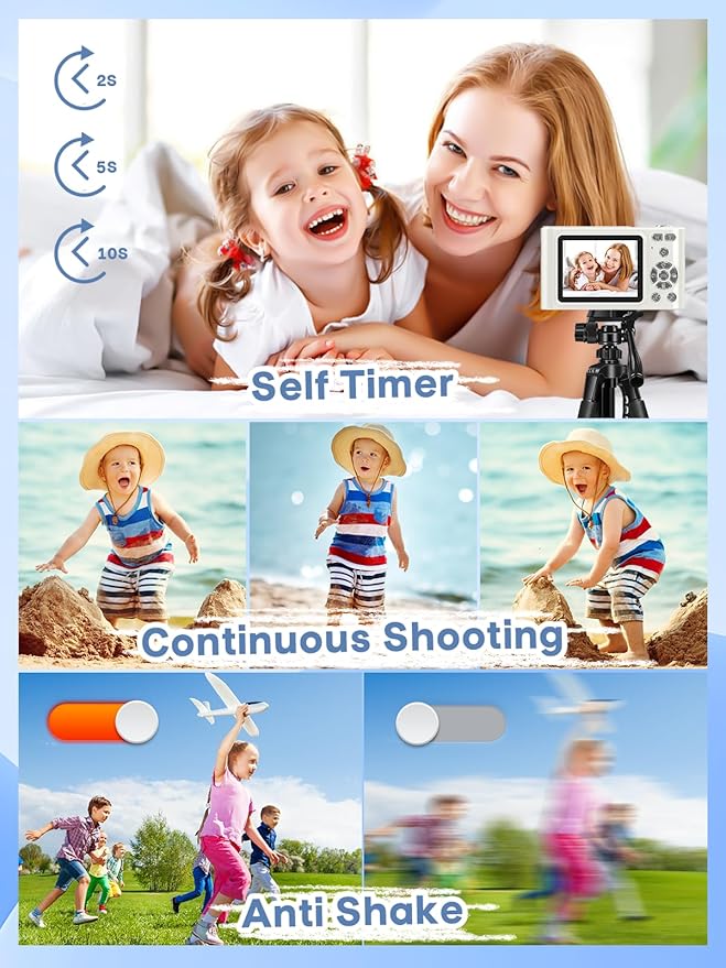 Digital Camera, 44MP Full HD 1080P Point and Shoot Camera with 64GB Card, Anti Shake 16X Zoom Compact Volg Cameras, Portable Small Camara Gift for Kids, Ages Teen Girl Boy - White-CubbioJoy