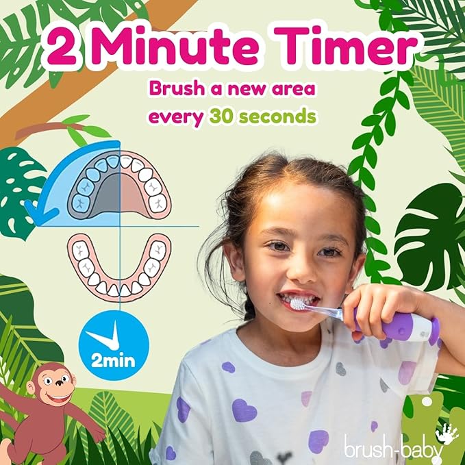 brush-baby WildOnes™ Rechargeable Kids Electric Toothbrush – Monkey | Flashing Lights, 2-Min Timer, Waterproof, 3 Brush Heads | Toddler & Child Toothbrush Ages 0-10 | Soft Bristles-CubbioJoy