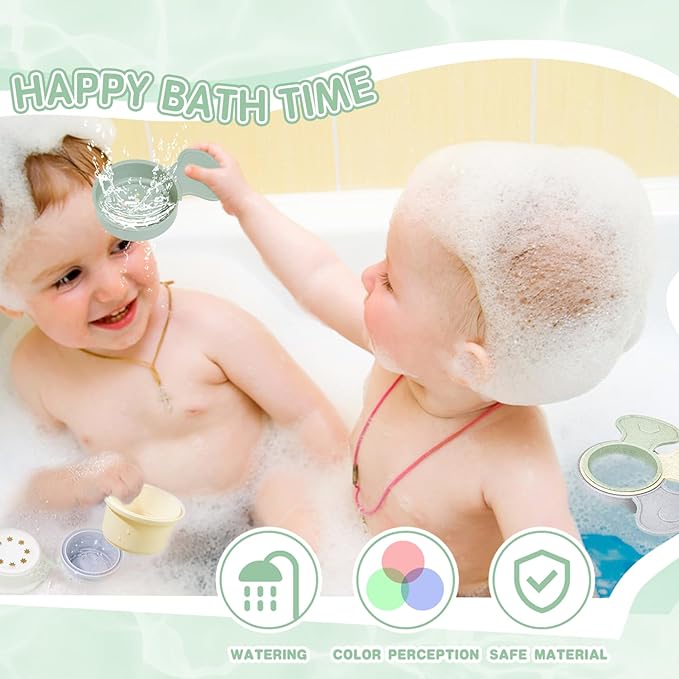 Baby Bath Toys for Kids Ages 1-3, 14 PCS Mold Free Bath Toys for Toddler with Stacking Cups & Bath Spoons, Bathtub Water Toys for Babies 6-12 Months Early Learning Educational Gifts-CubbioJoy