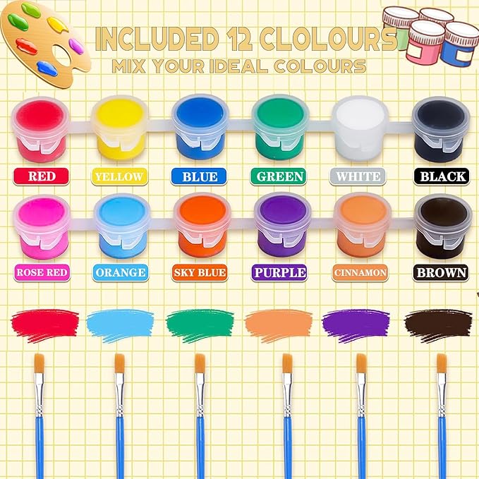 280 Pcs Washable Acrylic Paint for Kids Arts and Crafts, 20 Gouache Watercolor Paint Sets of 12 Colors for Party Classroom Painting Supplies, 20 Flat and 20 Pointed Brushes-CubbioJoy