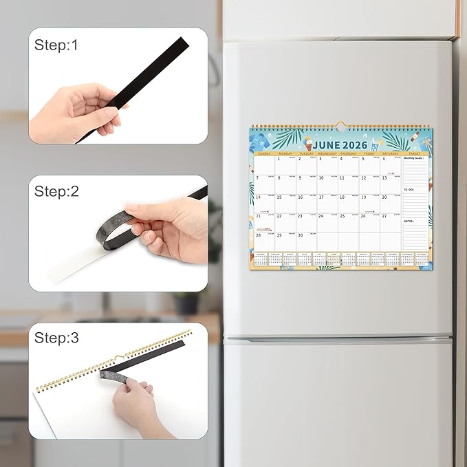 2025-2026 Calendar, 18 Month Wall Calendar 2025-2026 Hanging Spiral Bound Magnetic Fridge Desk Calendars 15" x 12", Jul 2025 - Dec 2026, A- Small Colorful-CubbioJoy